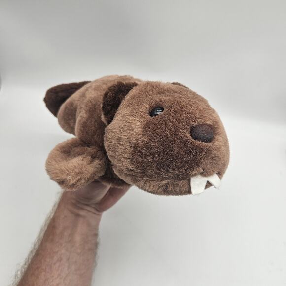 Beaver Hand Puppet Plush Stuffed Animal Brown Soft Toy Acrylic Polyester Kids - Picture 1 of 8
